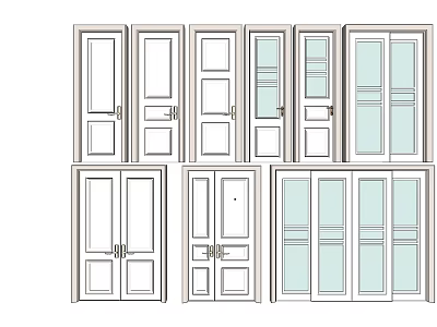 Various Hinged Door Designs With Panel Options And Glass Inserts For Home Use 3d model