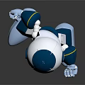 Blue And White Robot Character With Green Eyes And Mechanical Limbs 3d model