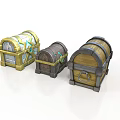 Ornate Treasure Chests With Wooden Bodies Metallic Straps And Blue Details