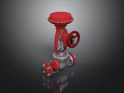 Practical Household Red Valve With Metal Body Red Handwheel And Connection Parts 3d model