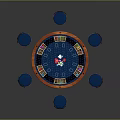 Professional Round Gaming Table with Colorful Poker Layout and Blue Orange Chairs