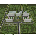 Aerial View Campus Planning With Multiple Buildings Sports Fields Central Garden Green Spaces And Roads