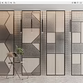 Modern Geometric Room Dividers With Metal Frames And Perforated Glass Panels