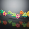 Colorful Trees with Vibrant Yellow Pink Green Orange Hues and Reflections Against Gray Gradient Background