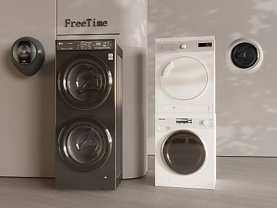 Freetime Black and White Washing Machine and Dryer in Modern Interior 3d model