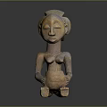 Handcrafted Traditional Wooden Carved Sculpture of Seated Human Figure Holding Vessel with Artistic Details