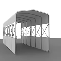 White Arched Roof Canopy With Metal Frame Cross Supports And Open Structure For Outdoor Use