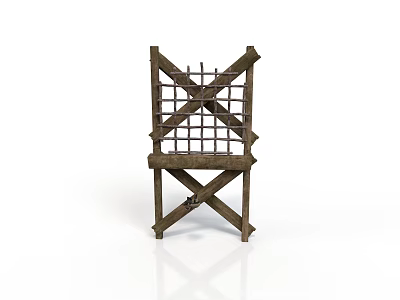Rustic Wooden Chair With Crossed Slats And Handcrafted Sturdy Frame 3d model