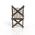 Rustic Wooden Chair With Crossed Slats And Handcrafted Sturdy Frame