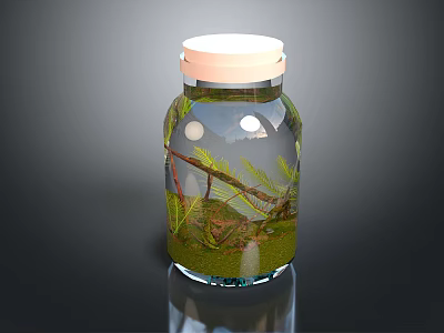 Decorative Transparent Glass Jar With White Lid Green Plants And Branches For Home Living 3d model