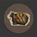 Crispy Fried Dumplings Served On Black Iron Plate With Dipping Sauce And Dill