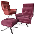 Modern Armchairs And Ottoman With Velvet Upholstery Red Purple Metal Legs