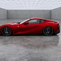 Red Two Door Sports Car With Sleek Design In Concrete Indoor Showroom