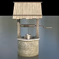 Traditional Old Fashioned Well With Wooden Roof Stone Base Metal Bucket And Crank Handle