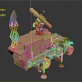 Military Vehicle 3D Model Featuring Antenna Structure And Launcher On Wheels