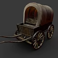 Vintage Wooden Covered Wagon With Curved Roof And Wooden Spoked Wheels