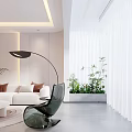 Modern Living Dining Room Interior Design With Beige Sofa Floor Lamp Round Rug Green Plants