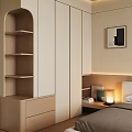 Modern Minimalist Cream Wardrobe With Open Storage Shelves And Integrated Bedside Table For Cozy Bedroom