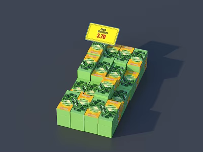 Stacked Decorative Ornament Set With Green Boxes Yellow Labels And Sale Price Tag 3d model