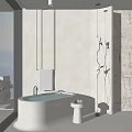 Modern Minimalist Bathroom Interior Design With Freestanding Bathtub Wall Mirror And Lighting Fixtures