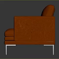 Modern Red Leather Three-Seater Sofa With Sleek Metal Legs And Reflective Floor