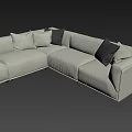 Modern Gray Sectional Sofa With Black Cushions And Metal Frame Coffee Table 3d model