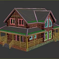 Two Story Red Brick House With Gray Tiled Roof And Wooden Porch Steps