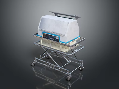 Mobile Industrial Computer Cart with White Enclosure and Blue Control Panel 3d model