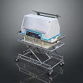 Mobile Industrial Computer Cart with White Enclosure and Blue Control Panel 3d model