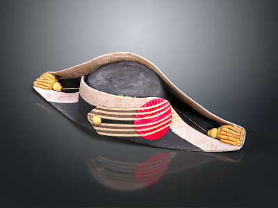 Vintage Military Style Hat With Black Body Gold Accents Red Emblem And Beige Trim 3d model