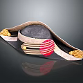 Vintage Military Style Hat With Black Body Gold Accents Red Emblem And Beige Trim