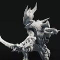 Exoskeleton Horned Game Movie Character Holding Sword In Battle Stance