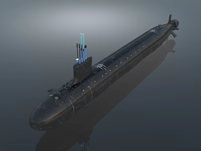 Black Military Submarine With Vertical Launch Tubes And Streamlined Naval Design 3d model