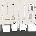 Wall Mounted Cleaning Tools Mops Brooms and White Sinks 3d model