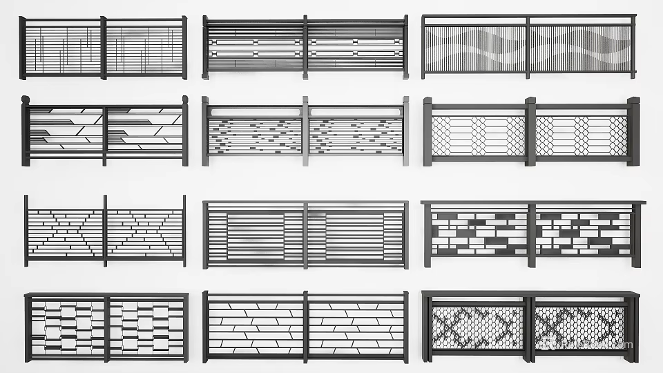 Metal Railings Collection Featuring Various Decorative Patterns And Different Design Styles 3d model 