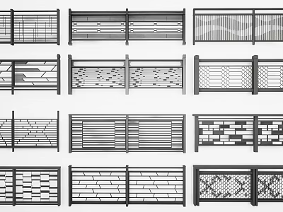 Metal Railings Collection Featuring Various Decorative Patterns And Different Design Styles 3d model