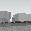 Modern Industrial Factory Building With White Facade Large Glass Windows Green Lawn And Trees