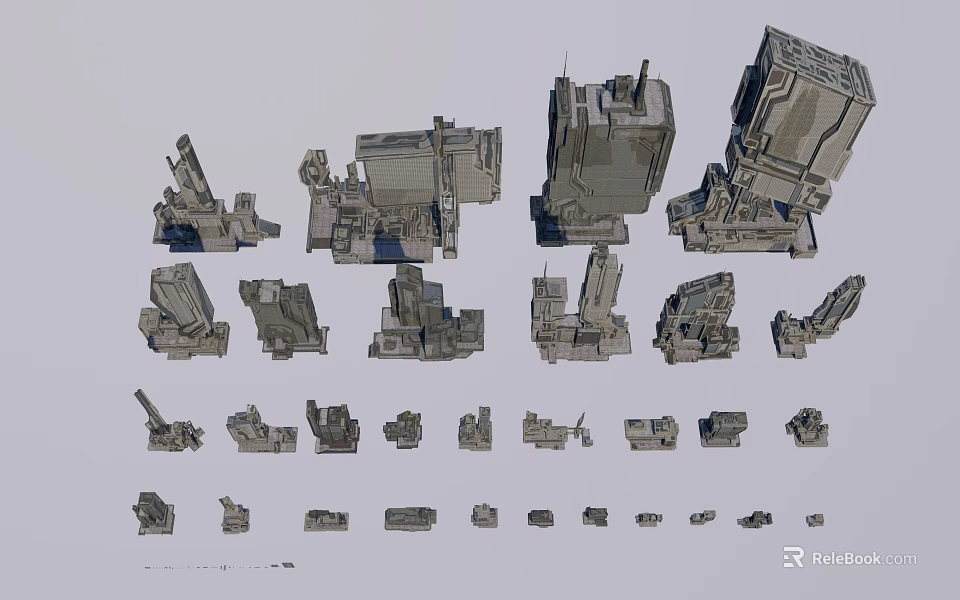 Cartoon Scenes With Various Mechanical Modules Different Sizes And Detailed Designs 3d model 