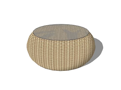 Modern Round Wicker Coffee Table With Smooth Glass Top Surface Design 3d model