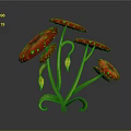 Vibrant Cartoon Scene With Red Flowers Green Curved Stems And Yellow Stamens