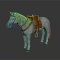 White Horse With Brown Saddle And Bridle Standing On Dark Surface 3d model