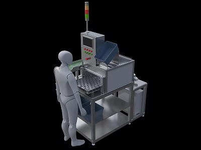 Industrial Equipment With Control Panel Metal Frame And Operator Standing Nearby 3d model
