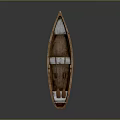 Vintage Wooden Boat With White Exterior Brown Interior Seats On Reflective Surface