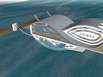 Floating Modern Detached Villa On Water With Wooden Deck And Unique Exterior 3d model