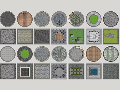 Decorative Garden Paving Designs With Circular And Square Patterns And Materials 3d model