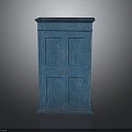 Distressed Blue Vintage Standing Cabinet With Double Doors And Textured Surface