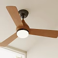 Modern Chandelier with Wooden Blades Black Base and White Light Fixture in Ceiling Interior Design