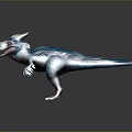 3D Rendered Feathered Dinosaur Model With Blue Pink Color And Sharp Teeth Standing Pose