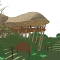 Wavy Roof Pergola Design With Natural Materials And Surrounding Lush Greenery