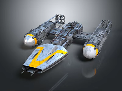 Futuristic Cosmic Spaceship Featuring Gray Yellow Design Large Thrusters And Detailed Structure 3d model